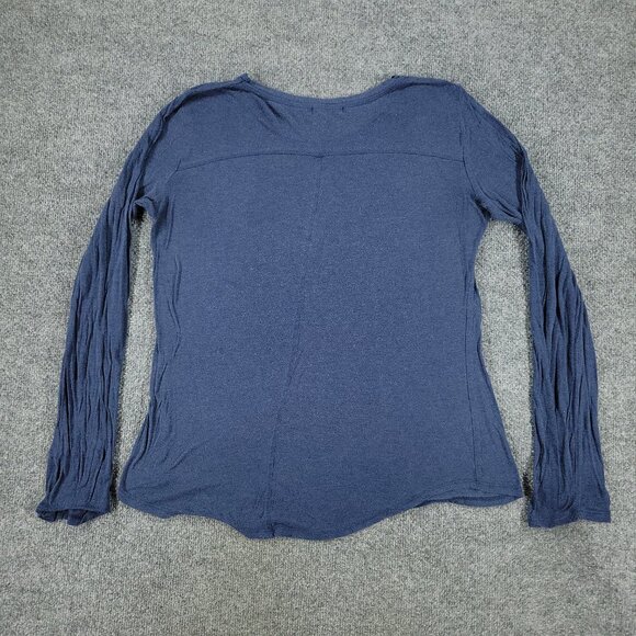 Prana Shirt Women Medium Blue Patch Logo Round Neck Long Sleeve Pocket Pullover - Picture 10 of 15